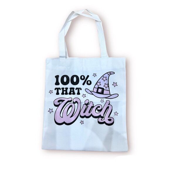 100% That Witch Canvas Tote Bag Handmade - Picture 2 of 4